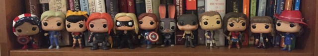 A row of Funko Pop! figures.