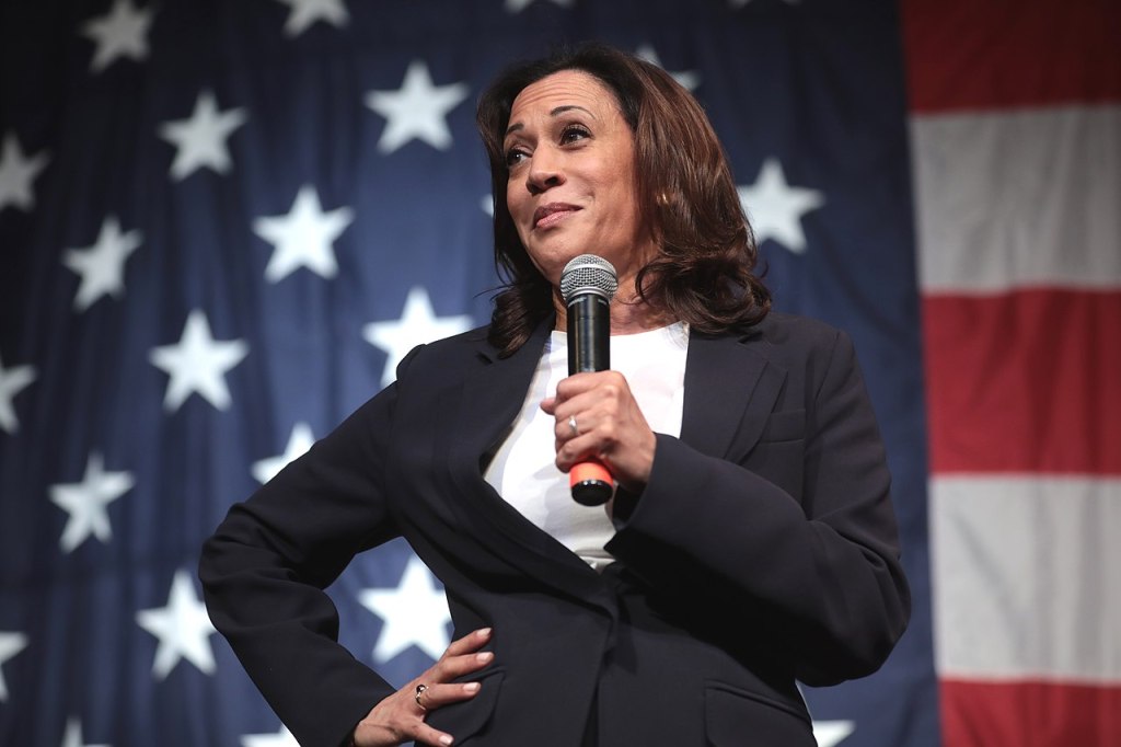 U.S. Senator Kamala Harris speaking with attendees at the 2019 Iowa Democratic Wing Ding at Surf Ballroom in Clear Lake, Iowa.