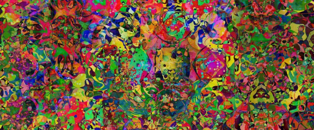 An abstract, psychedelic mixture of swirls, blobs and colors.